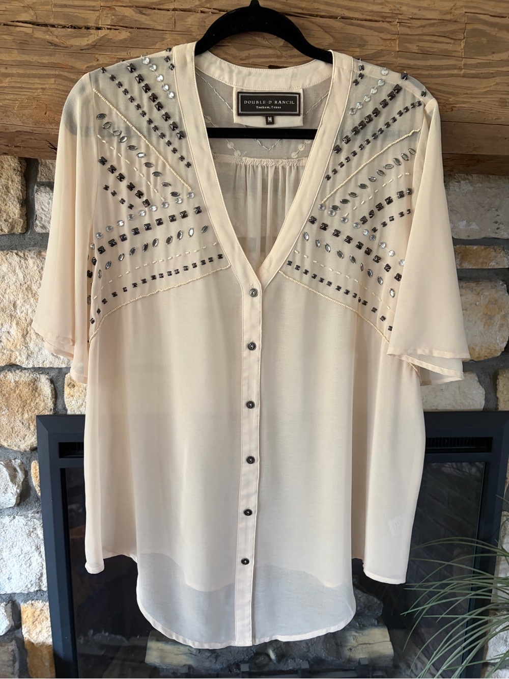Double D Ranch Cream Embellished Button-Front Women's northern lights Top